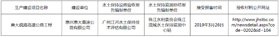 2019年4月9日-惠大疏港高速公路工程水土保持设施自主验收报备公示.png